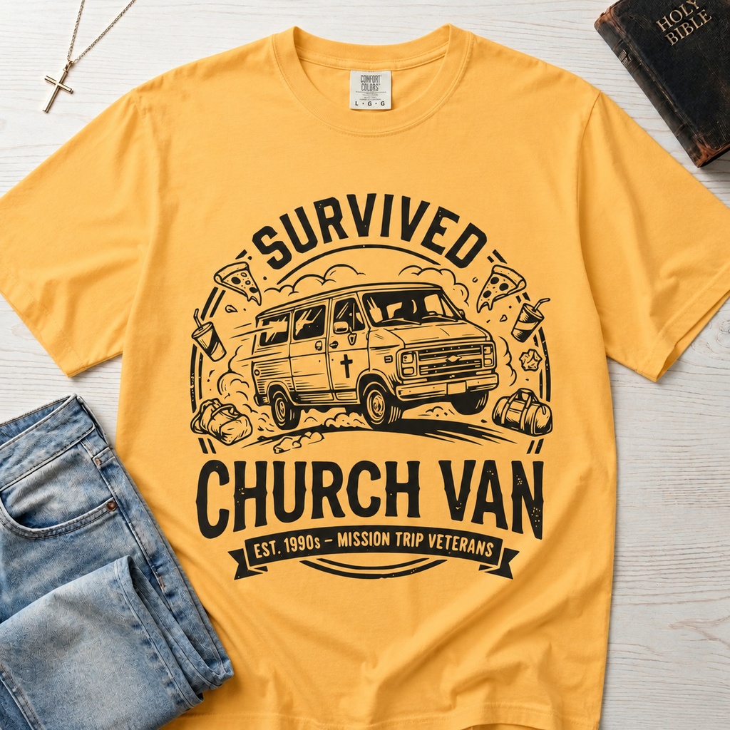 Survived Church Van T-Shirt — Mission Trip Veteran Retro Van Tee