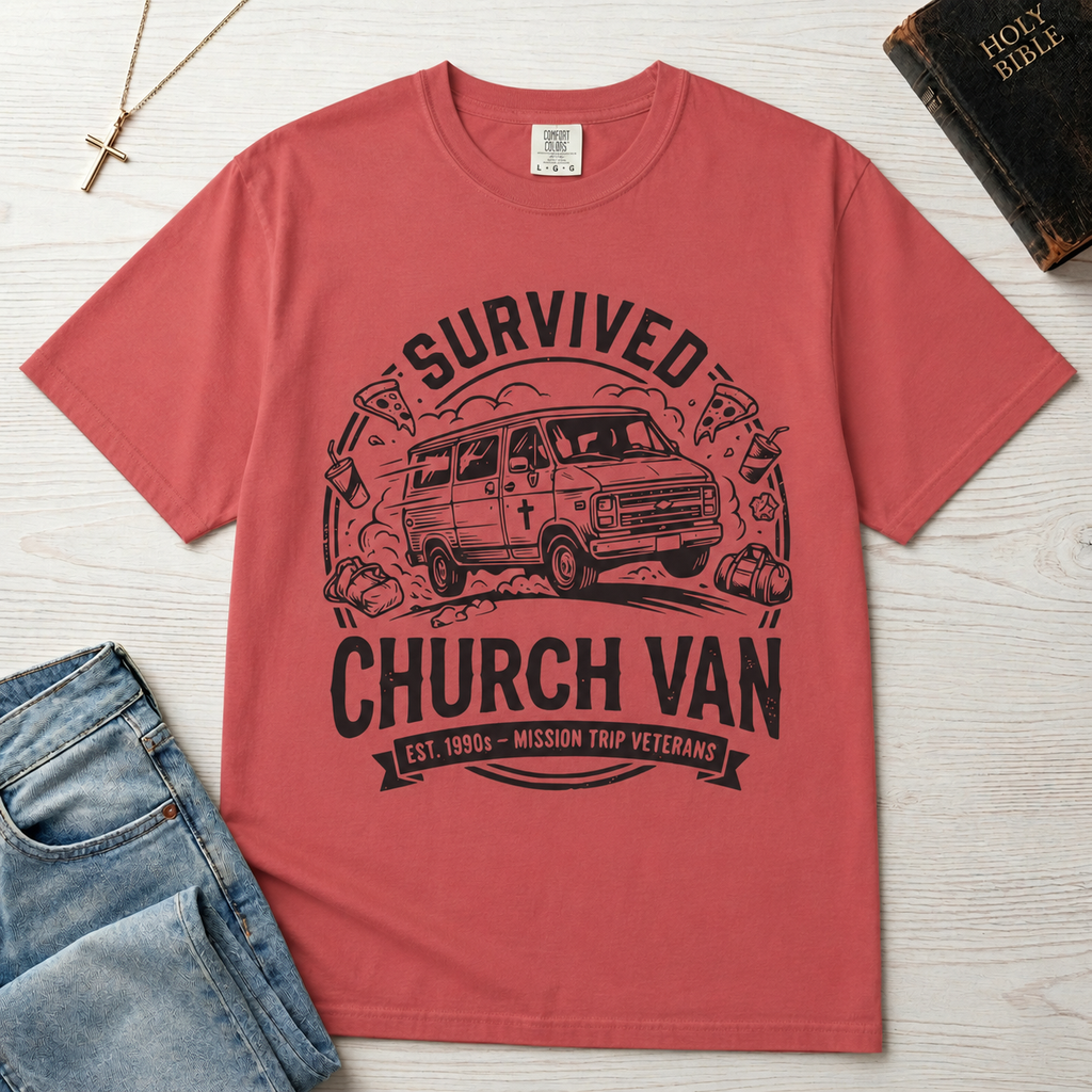 Survived Church Van T-Shirt — Mission Trip Veteran Retro Van Tee