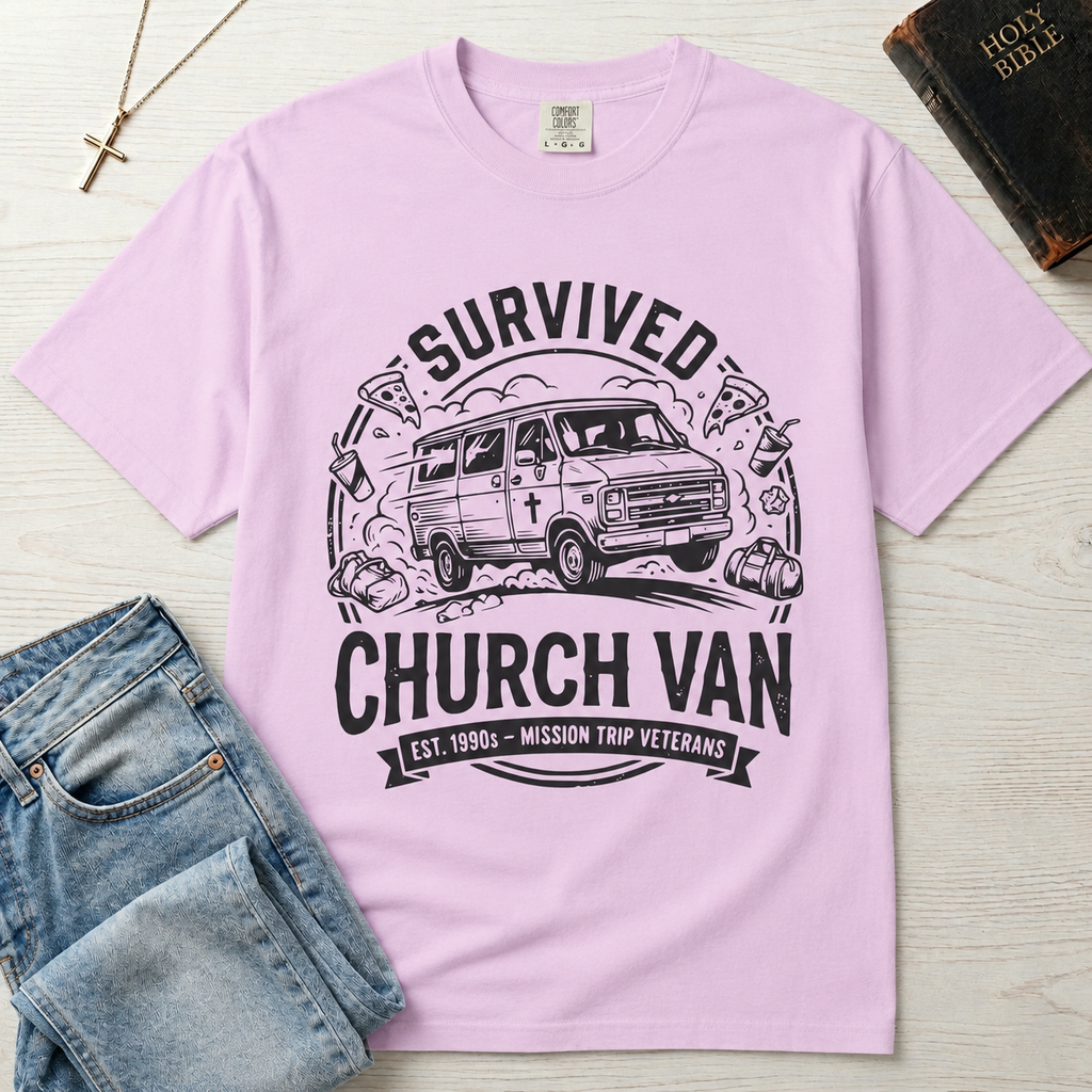 Survived Church Van T-Shirt — Mission Trip Veteran Retro Van Tee