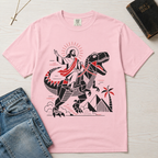 T-Shirt — 'Jesus Riding a Dinosaur' Graphic Tee (Retro Geometric Faith Design)