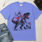 T-Shirt — 'Jesus Riding a Dinosaur' Graphic Tee (Retro Geometric Faith Design)