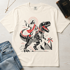 T-Shirt — 'Jesus Riding a Dinosaur' Graphic Tee (Retro Geometric Faith Design)