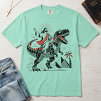T-Shirt — 'Jesus Riding a Dinosaur' Graphic Tee (Retro Geometric Faith Design)