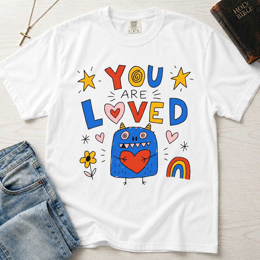 You Are Loved T-Shirt — Cute Heart Monster Graphic Tee for Kids & Adults