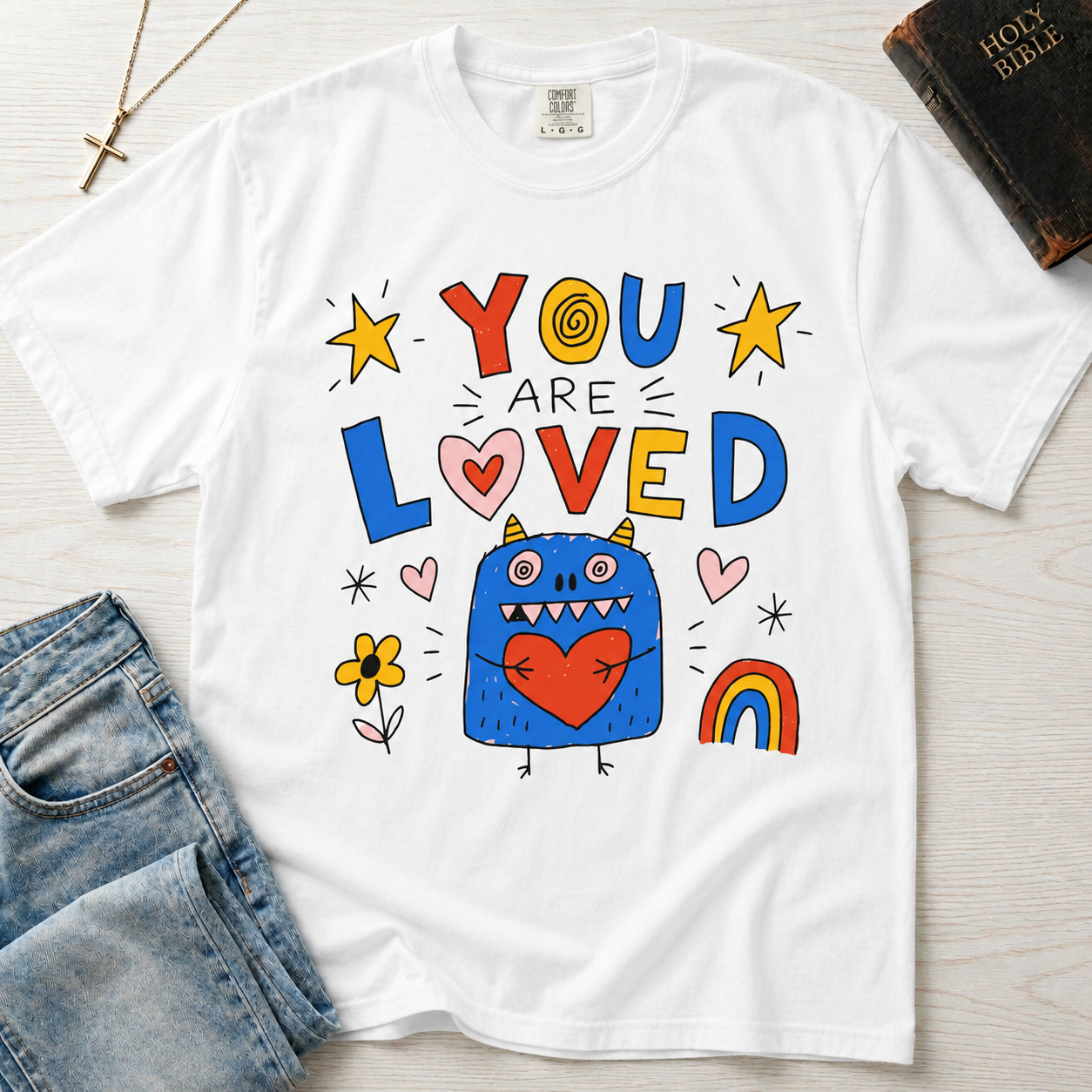 You Are Loved T-Shirt — Cute Heart Monster Graphic Tee for Kids & Adults