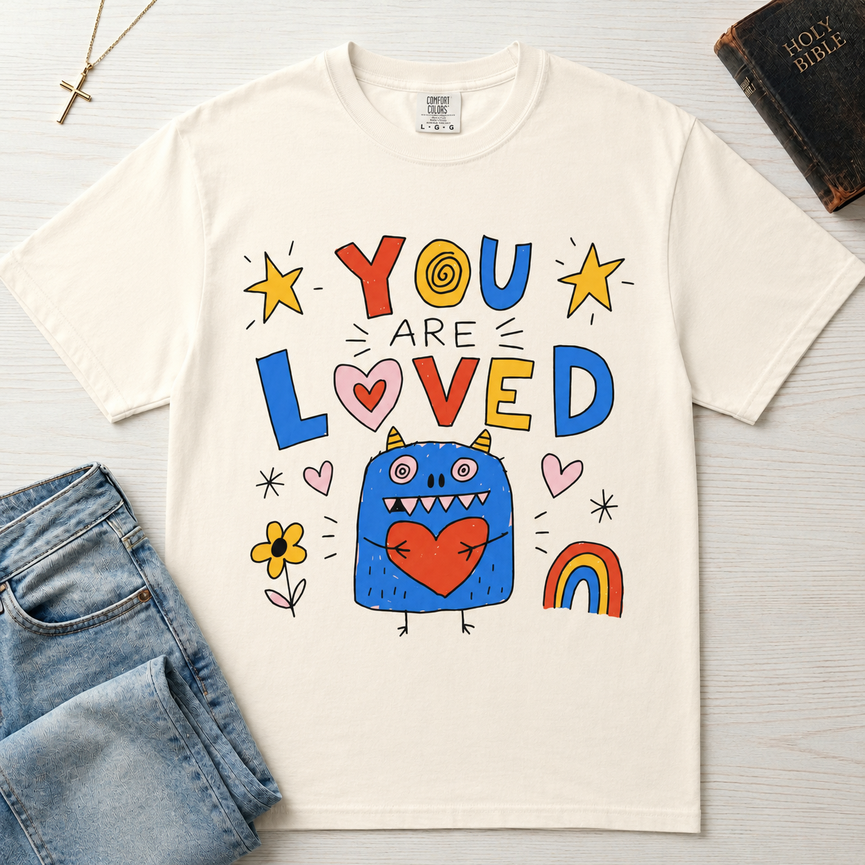 You Are Loved T-Shirt — Cute Heart Monster Graphic Tee for Kids & Adults
