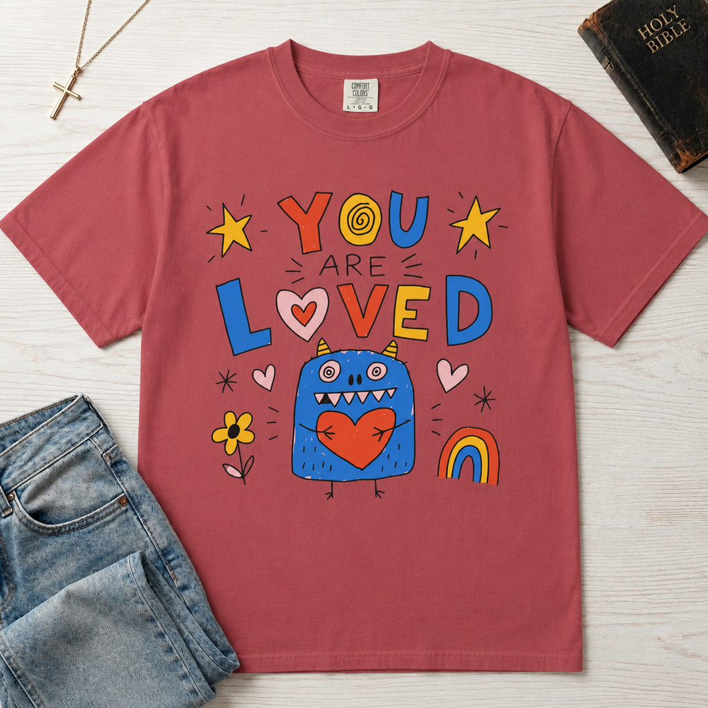 You Are Loved T-Shirt — Cute Heart Monster Graphic Tee for Kids & Adults