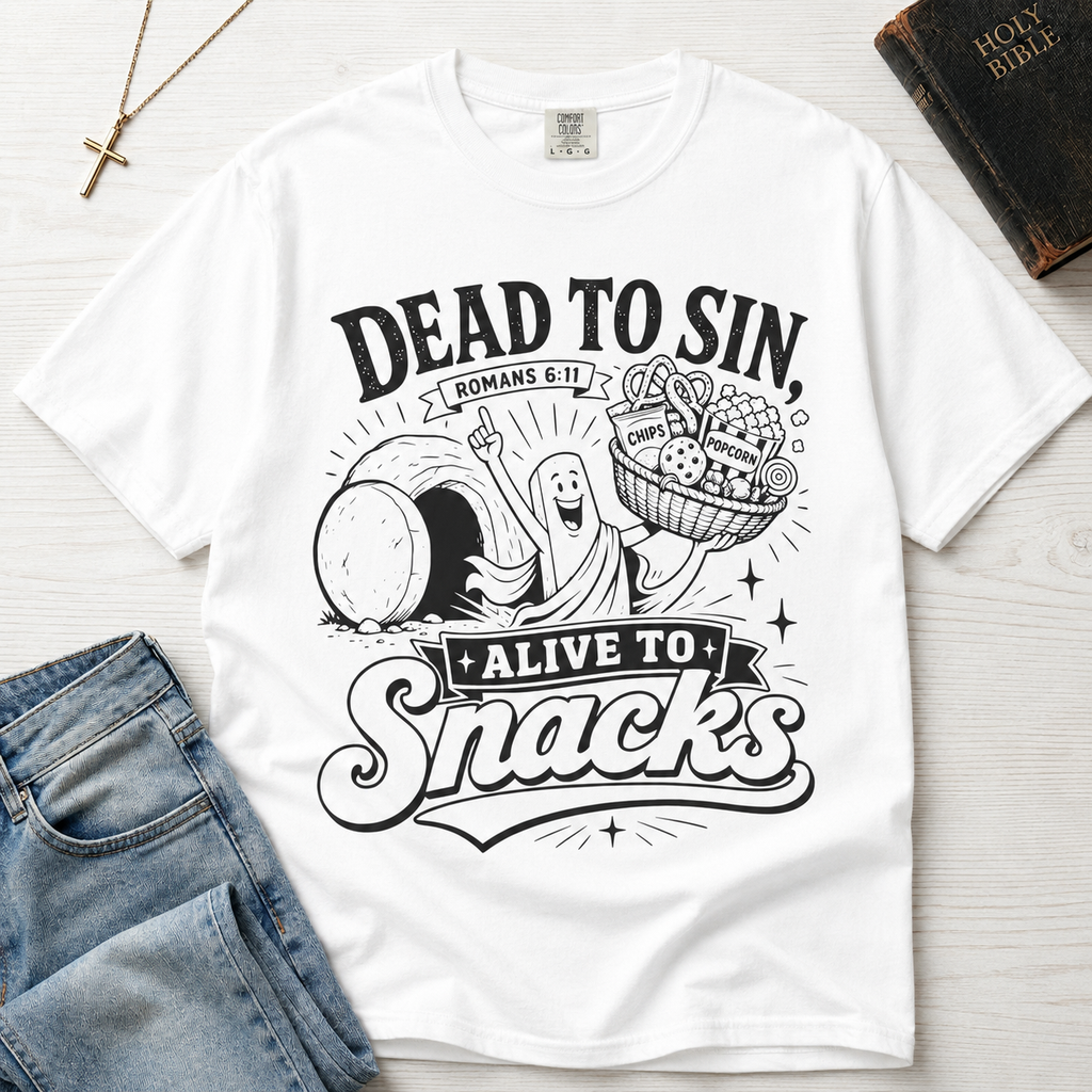 Dead to Sin, Alive to Snacks T-Shirt - Funny Graphic Tee
