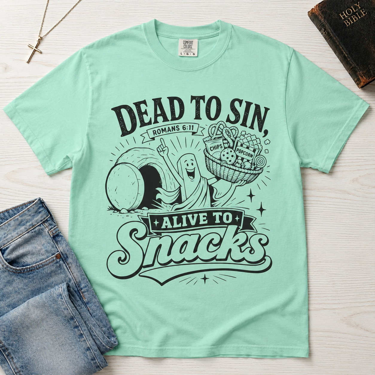 Dead to Sin, Alive to Snacks T-Shirt - Funny Graphic Tee